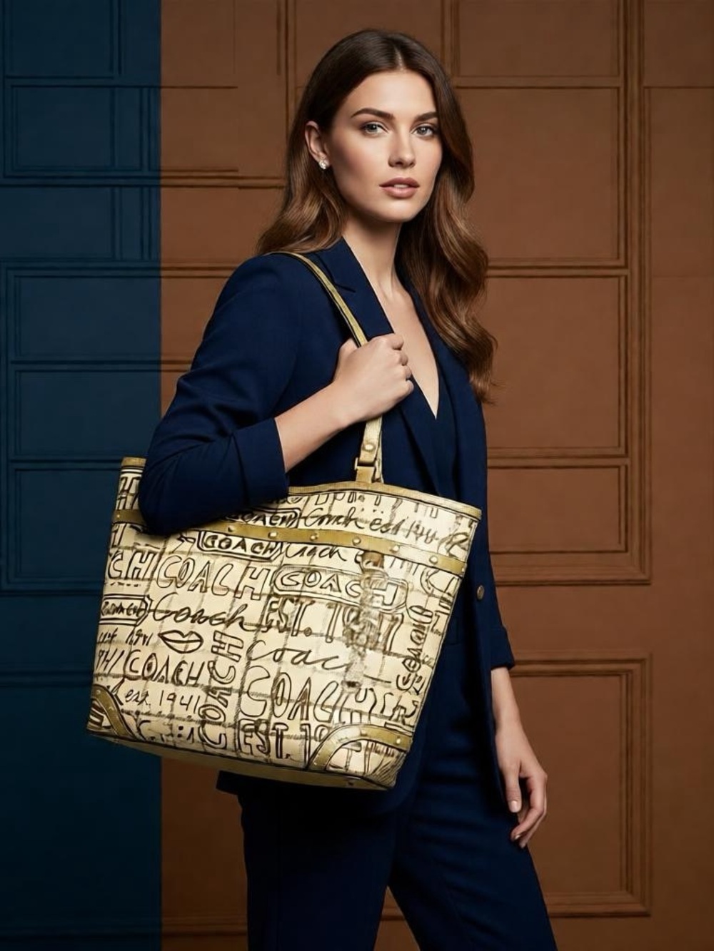 Coach Purse Heritage Tattersall Graffiti Large Tote HandBag Shouderbag Carryall